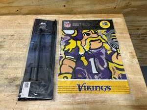 lot 106 image: Minnesota Vikings Flag, Justin Patten with Stand