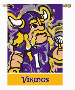 lot 108 image: Team Sports America Minnesota Vikings, Embossed Suede Indoor Outdoor Flag Justin Patten