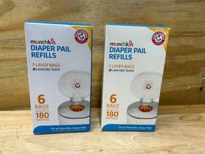 lot 109 image: MUNCHKIN Lot of 2 Boxes of- Diaper Pail Refills- 6 bags per box- Lavender Scent