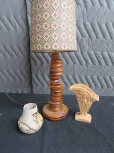 lot 74 image: McCOY  WOOD LAMP  NEMADJI POTTERY