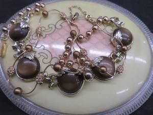 lot 93 image: 2 VINTAGE NECKLACES PLUS HAND MIRROR