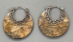 lot 25 image: Meran of Indonesia Sterling Silver and Agate Earrings