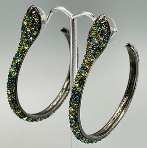 lot 64 image: KJL Bedazzled Snake Themed Hoop Earrings - Kenneth J Lane Snake Hoop Earrings