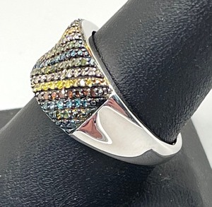 lot 87 image: Sterling Silver and Multi Colored Cubic Zirconia Stoned Ring