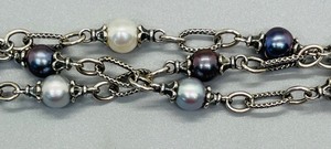 lot 107 image: Sterling Silver 18K Gold and Freshwater Pearl Adjustable Bracelet