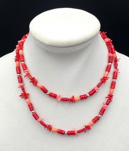 lot 117 image: Sterling Silver and Radiant Red Beaded Necklace