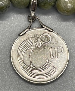 lot 123 image: Marvelous Marble Beaded Stretch Bracelet with Coin Charm