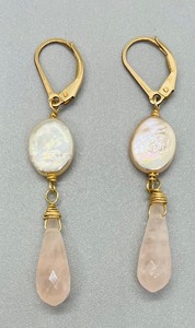 lot 194 image: Gold Filled, Pearl and Rose Quartz Earrings