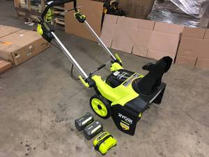 Ryobi  40v Single Stage Brushless Cordless Electric Snow Blower with 2 hr Batteries and charger  see pictures customer return