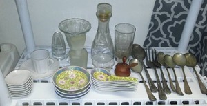 lot 6 image: Misc. Glass and Antique Silvering Plated Serving Pieces