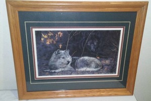 lot 151 image: Liz Mitten Ryan Print, Wolves, Great Matting And Frame