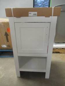 lot 302 image: Glacier Bay Spa 18.5 in. W Bath Vanity in White with Cultured Marble Vanity Top in White with White Basin (PANEL TO HOLD DOOR FLUSH NEEDS TO BE REATTACHED)