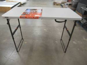 lot 306 image: Lifetime 4 ft. One Hand Adjustable Height Fold-in-Half Table Almond (NICE CONDITION)