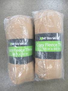 lot 372 image: 2 PACK - Imperial Home 50 in. x 60 in. Tan Super Soft Fleece Throw Blanket