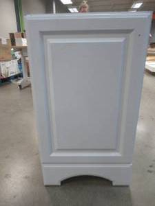 lot 399 image: Glacier Bay 18.63 in. W x 16.63 in. D x 35.00 in. H Bath Vanity in White with Cultured Marble Vanity Top in White with White Basin (DAMAGED ON ONE SIDE, SEE PHOTOS)