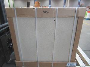 lot 424 image: Hampton Bay Shaker Satin White Stock Assembled Sink Base Kitchen Cabinet (36 in. x 34.5 in. x 24 in.) (NICE CONDITION)