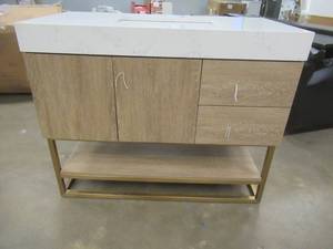 lot 429 image: Alistair 42 in. W x 22 in. D x 33.9 in. H Bath Vanity in Oak with White Stone Vanity Top with Single Sink (NICE CONDITION)