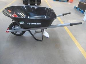 lot 446 image: Husky 6 cu. ft. Steel Wheelbarrow with a Flat-Free Tire (A FEW SCRATCHES, OTHERWISE VERY NICE CONDITION)