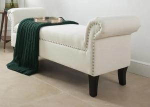lot 343 image: Jennifer Taylor Kathy Roll Arm Entryway Accent Bench Bright White (IN BOX)