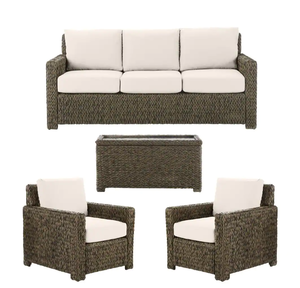 lot 431 image: Hampton Bay Laguna Point 4-Piece Brown Wicker Outdoor Patio Deep Seating Set with CushionGuard Almond Tan Cushions (IN BOX)