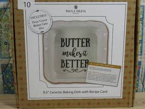 lot 10 image: Paula Deen White Stoneware Casserole Dish MicrowaveOven Butter Makes It Better