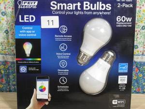 lot 11 image: FEIT Electric Smart Wi-Fi LED Color Changing Dimmable 60W Light Bulbs 2-pk White