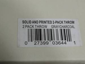 lot 21 image: MARTEX Easy Living Solid and Print Microfleece Throw - 2 Pack GrayCharcoal