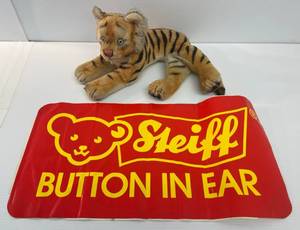 Antique Steiff Tiger (No Button In Ear) And Steiff Sticker 11 14 x 22 14