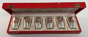 Antique Set Of Silver New Foundland Shot Glasses In Case