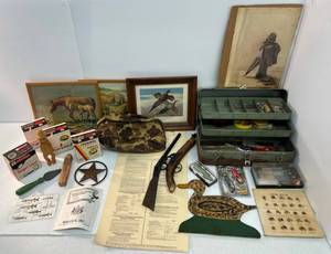 Group Of Misc.Antique Sporting Good  Items Including Toy Cork Gun , Pocket Knife, And More