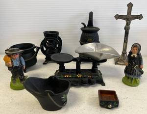 Group Of Misc. Cast Iron Toys And Cast Iron Salt & Pepper Shakers