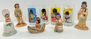 Group Including De Grazia Glasses And Native American Figurines