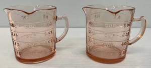 Pair Of Antique Kelloggs Brand Depression Glass Measuring Cups