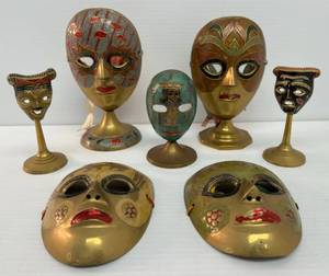 Group Of Antique Decorative Brass Masks