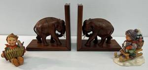 Two M.J Hummels And Wooden Book Ends