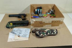 lot 157 image: Beeman P1 Precision Air Pellet Pistol with Pellets, Rangefinder, and Accessories