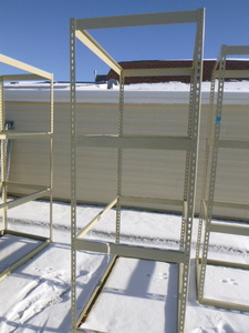 lot 12 image: 4 Tier Metal Shelving with Wood Shelves