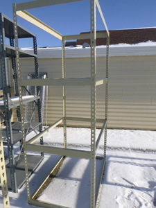 lot 14 image: 4 Tier Metal Shelving with Wood Shelves