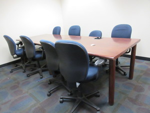 lot 603 image: INTERLOCKING CONFERENCE TABLES AND HERMAN MILLER CHAIRS