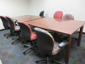 lot 604 image: INTERLOCKING CONFERENCE TABLES AND HERMAN MILLER CHAIRS