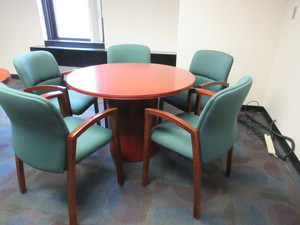lot 606 image: EXECUTIVE MEETING TABLE WITH 5 WOOD FRAMED CHAIRS