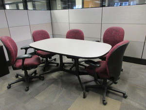 lot 611 image: HERMAN MILLER EAMES TABLE WITH HERMAN MILLER AMBI CHAIRS
