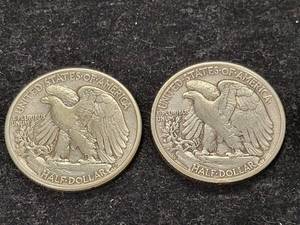 2 US WALKING LIBERTY HALF DOLLARS 1942 1945-S