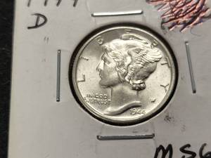 1944-D US MERCURY DIME BU FSB FULL SPLIT BANDS