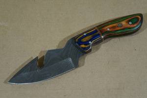 Handmade Damascus Style Blade Gut Hook Knife with Paaka Wood Handle