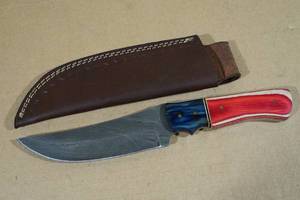 Handmade Damascus Style Blade Hunting Knife with Exotic Wood Handle