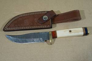 Handmade Damascus Style Blade Hunting Knife with Bone Handle