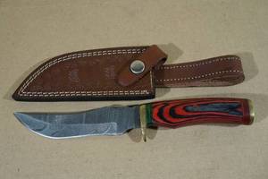 Handmade Damascus Style Blade Hunting Knife with Exotic Wood Handle