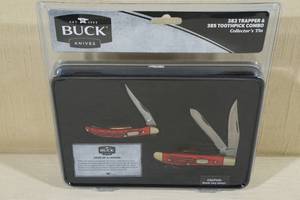 Buck Knives 382 Trapper & 385 Toothpick Combo with Collectors Tin