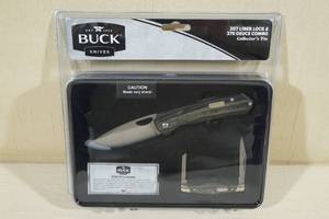 Buck Knives 257 Liner Lock and 375 Deuce Combo with Collectors Tin